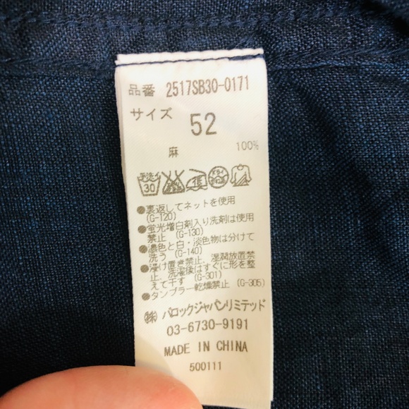 Azul Japanese Navy Blue Linen Button Down Shirt 52 - Picture 7 of 8